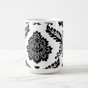 Caneca De Café Rococo Damask Padrão Grande Descentralizado Preto