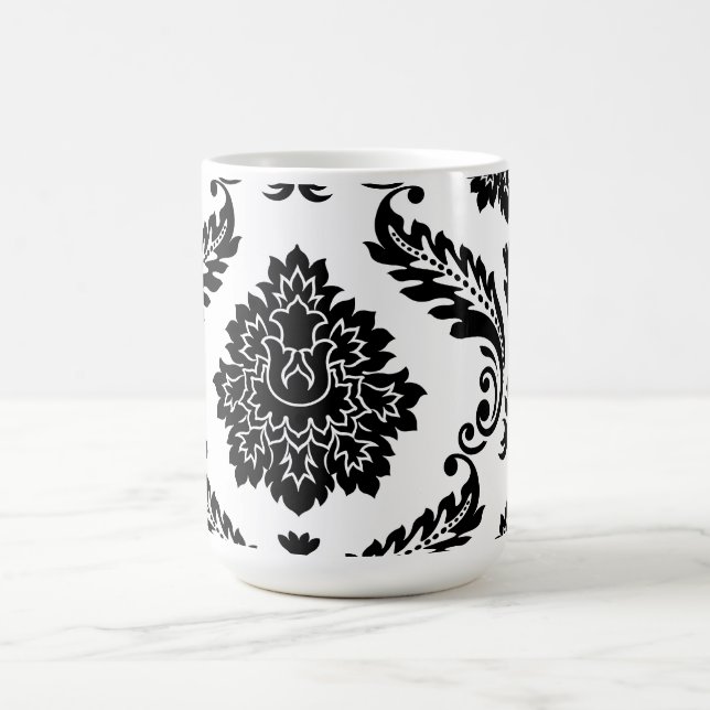 Caneca De Café Rococo Damask Padrão Grande Descentralizado Preto  (Centro)