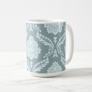 Caneca De Café Rococo Damask Padrão Grande Ovo de Pato Azul+Turqu