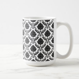 Caneca De Café Rococo Damask Padrão Pq Preto no Branco