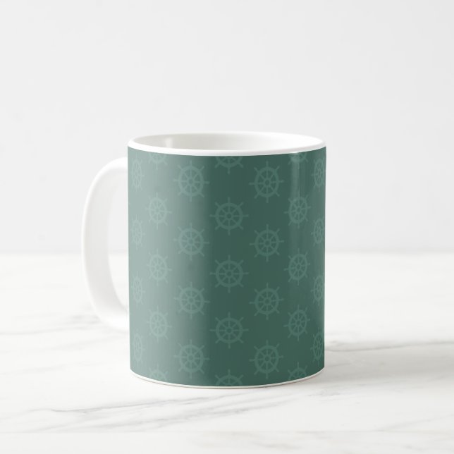 Caneca De Café Roda do Navio Tonal em Turquesa Cinza Escuro (Frente Esquerda)