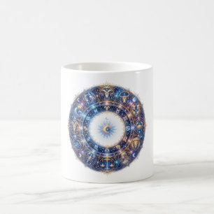 Caneca De Café Roda Zodiacal Celestial com 12 Signos da Astrologi