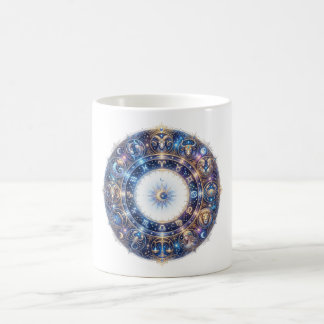 Caneca De Café Roda Zodiacal Celestial com 12 Signos da Astrologi