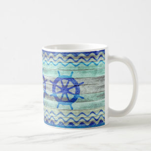 Caneca De Café Rodas litorais do navio da decoração dos azuis