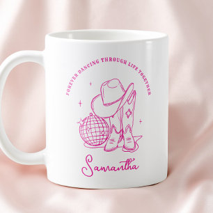Caneca De Café Rodeio Disco Ocidental Rosa Script Moderno Amiga