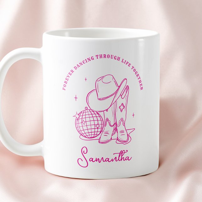Caneca De Café Rodeio Disco Ocidental Rosa Script Moderno Amiga (Modern Script Pink Western Disco Cowgirl Bff Coffee Mug)