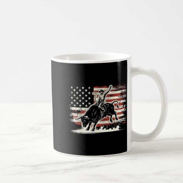 Caneca De Café Rodeo Rider Bull Patriotic Cowboy Usa Flag  (Direita)