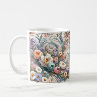 Caneca De Café Roios Florais Whimsical em Pastel