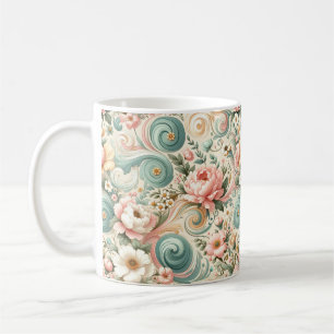 Caneca De Café Roios Florais Whimsical em Pastel