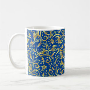 Caneca De Café Rolagem de Ouro Azul Sapphire