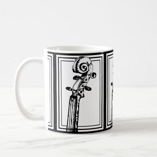 Caneca De Café Rolagem de violino preto e branco com contornos pr (Esquerda)