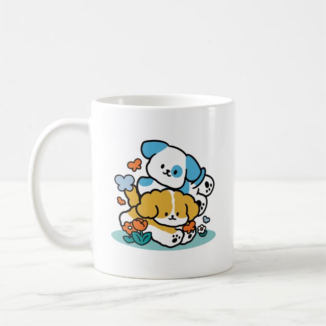 Caneca De Café Rolando Para Maio Como Pups Felizes - Cachorro Pri (Esquerda)
