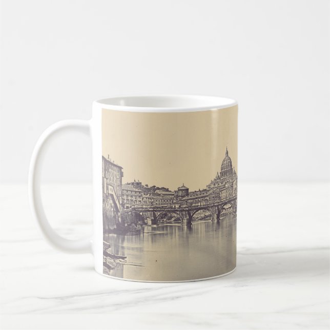 Caneca De Café Roma Antiga Castelo Tibre e Vaticano Arte Fina (Esquerda)
