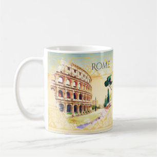 Caneca De Café Roma ao Pôr do Sol – Arte em Aquarela para Amantes