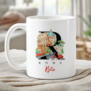 Caneca De Café Roma Itália Monograma Letra R Presente Personaliza