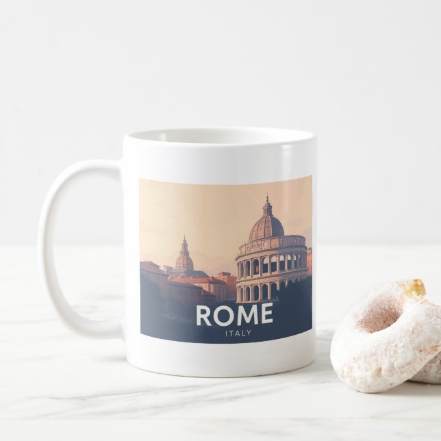 Caneca De Café Roma Itália Pastel Viagem Design (Com Donut)