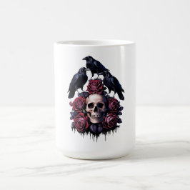 Caneca De Café Romance Gótico: Onde Crânios, Rosas e Ravens Encer