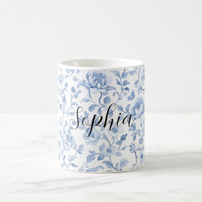 Caneca De Café Romantic Blue White Floral Bridal Shower (Centro)