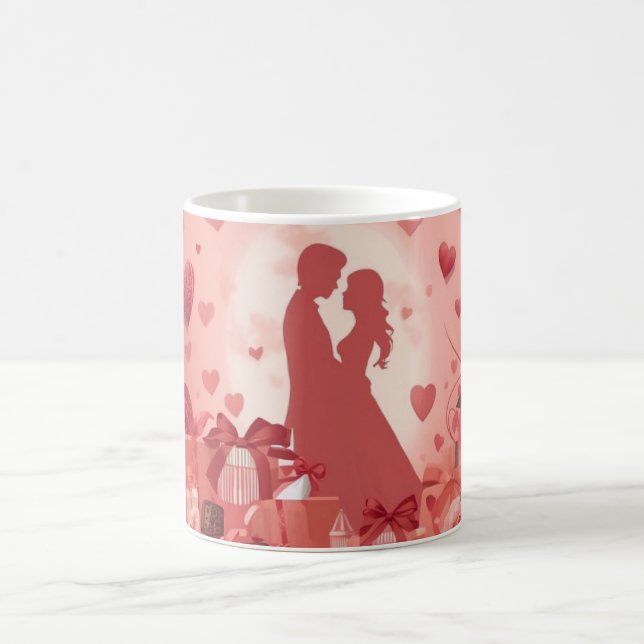 Caneca De Café Romantic Couple Mug Valentine Gift with Hearts Ros (Centro)