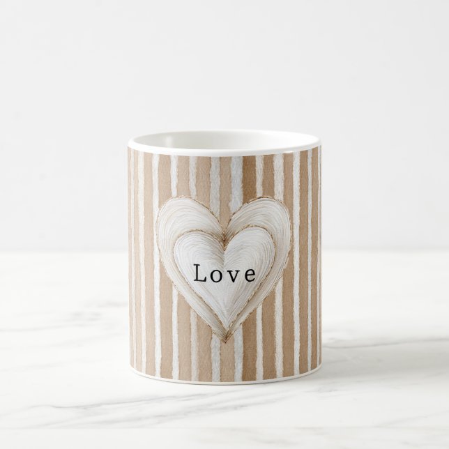 Caneca De Café Romantic Cream Heart Brown Stripes Love (Centro)