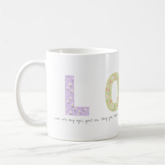Caneca De Café Romantic Floral LOVE Initial Acrostic Design