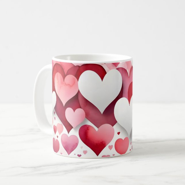 Caneca De Café Romantic Heart Pattern Coffee Mug (Frente Esquerda)