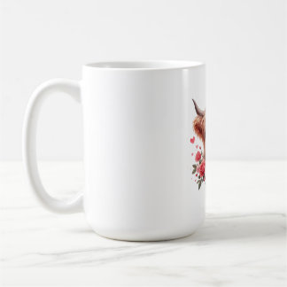 Caneca De Café Romantic Highland Cow with Roses and Hearts – Whim
