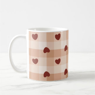 Caneca De Café Romantic little hearts and brown gingham checks