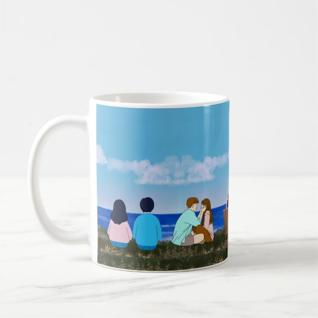 Caneca De Café Romantic Seaside Couple Illustration (Esquerda)