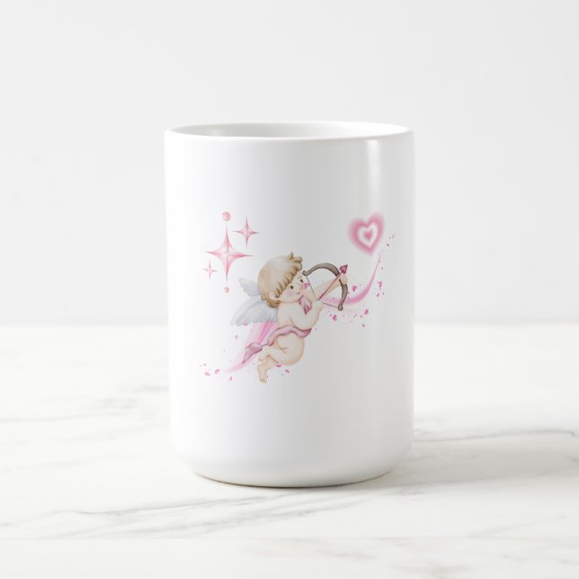 Caneca De Café Romantic Valentine Art with Pink Heart Glow (Centro)