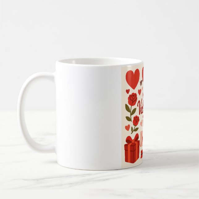 Caneca De Café Romantic Valentine's Day Mug – Hearts, Roses & Gif (Esquerda)
