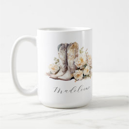 Caneca De Café Romântica Floral Cowgirl Boots Peonies