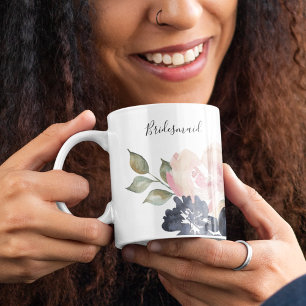 Caneca De Café Romântica Marinho de Aquarela Florals Bridal Bride
