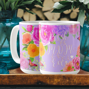 Caneca De Café Romântica Púrpura do Jardim de Peônias Melhor Mãe
