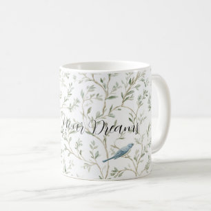 Caneca De Café Romântico Charme Lindas Flores Pássaros Azuis