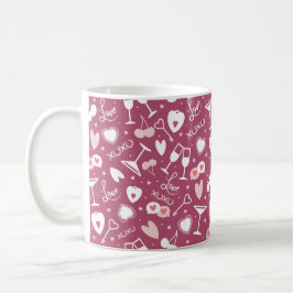 Caneca De Café Romântico Dia dos Namorados Padrão de Amor Rosa Es