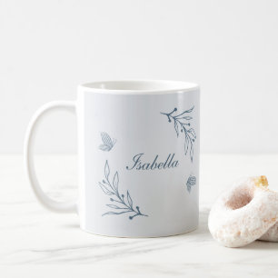Caneca De Café Romântico elegante floral azul poeirento