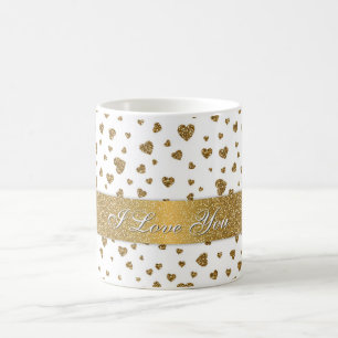 Caneca De Café Romântico "Eu Amo-Te" Corações de Ouro Falso