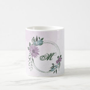 Caneca De Café romântico floral em roxo e azul empoeirados