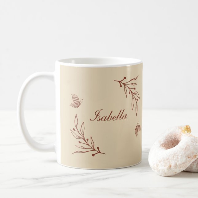 Caneca De Café Romântico floral terracota elegante  (Com Donut)