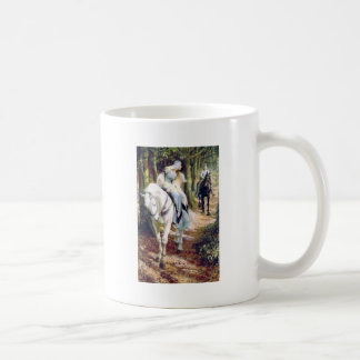 Caneca De Café Romântico medieval do cavalo branco da senhora do