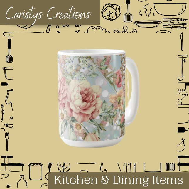 Caneca De Café Romântico Pastel Florals Blues (Criador carregado)