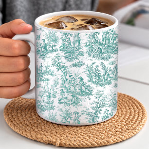 Caneca De Café Romântico Vintage Turquesa Toile País Francês