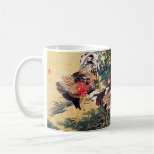 Caneca De Café Rooster e Hen com Hydrangeas por Ito Jakuchu