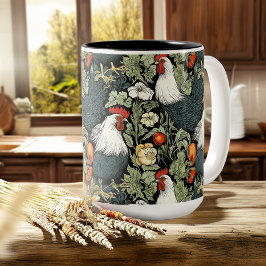 Caneca De Café Roosters no Jardim Verde William Morris Style