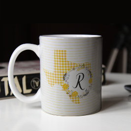 Caneca De Café Rosa Amarela do Texas - Monograma de Gingham