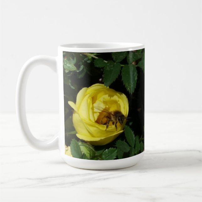 Caneca De Café Rosa Amarelo Polinizante De Abelhas De Mel (Esquerda)