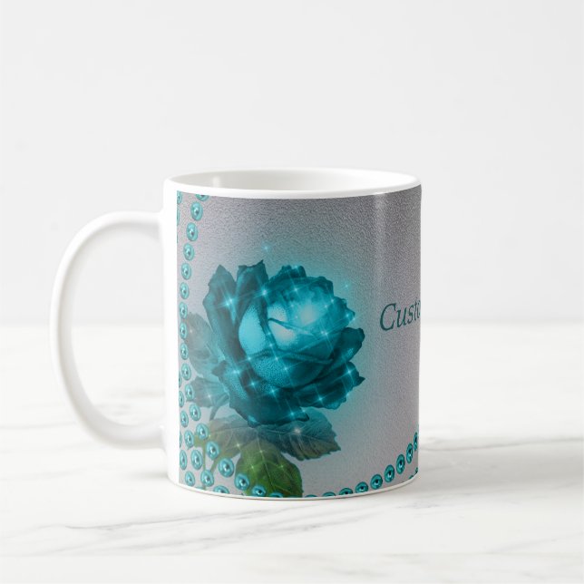 Caneca de Café Rosa Azul com Pérolas - Personalize (Esquerda)
