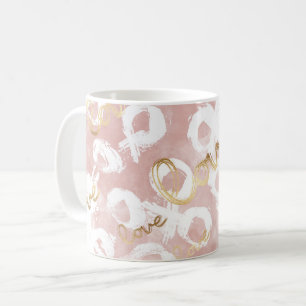 Caneca De Café Rosa Bege Dourado Branco XOXO Amor