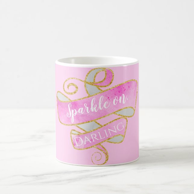 Caneca De Café Rosa Bege Feminino Brilho Dourado Brilhe, Querida (Centro)